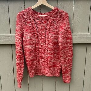 Isabel Marant Etoile Cable Knit Wool Sweater Red and Cream Italian Luxury Sz 38
